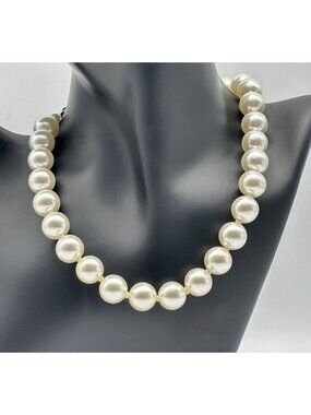 Vintage 12mm Faux Pearl Necklace/Choker Adjustable Length Marked "Japan" on Hook